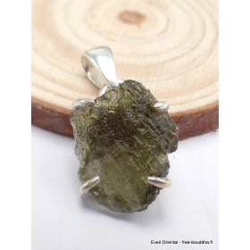 Pendentif Moldavite sertie griffes qualité AAA Bijoux en Moldavite YM69.3