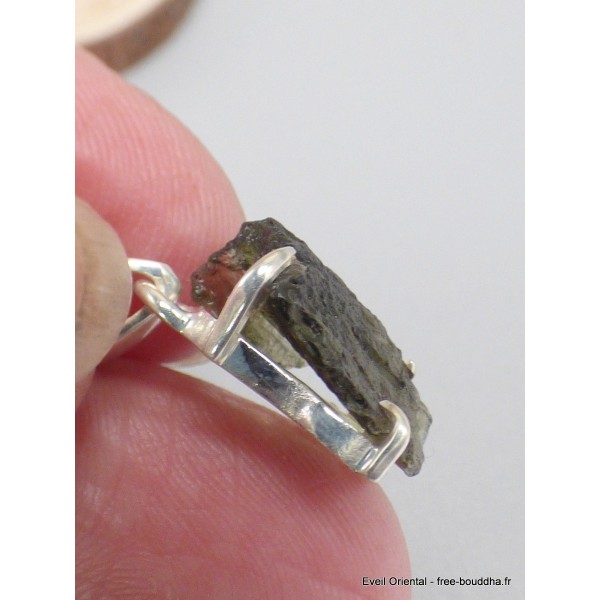 Pendentif Moldavite sertie griffes qualité AAA Bijoux en Moldavite YM69.3