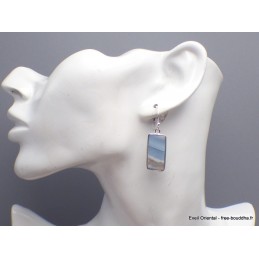Longues boucles d'oreilles en Opale bleue rectangulaires Bijoux en Opale bleue Owyhee YM73.1