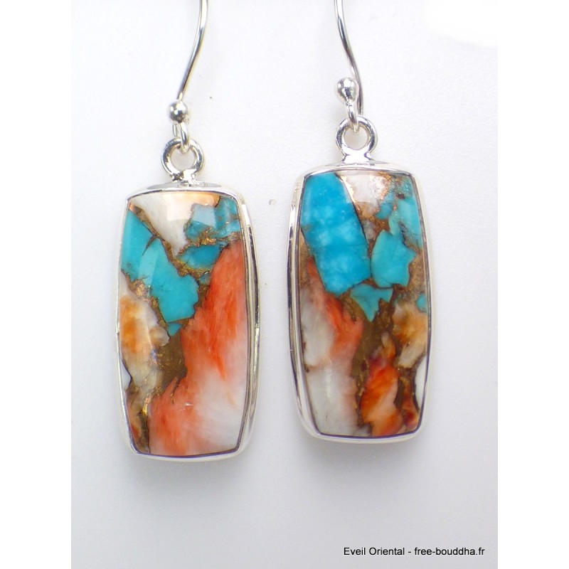 Boucles d'oreilles Turquoise Spiny Oyster rectangulaires Bijoux en Turquoise YM76.1