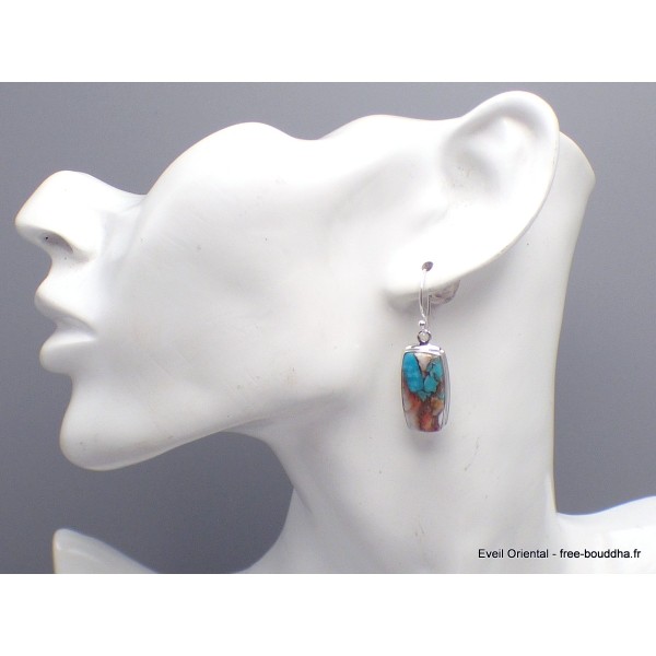 Boucles d'oreilles Turquoise Spiny Oyster rectangulaires Bijoux en Turquoise YM76.1