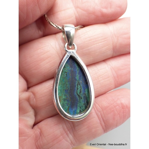 Pendentif Malachite sur Azurite forme goutte Bijoux en Azurite Malachite LAM36.6