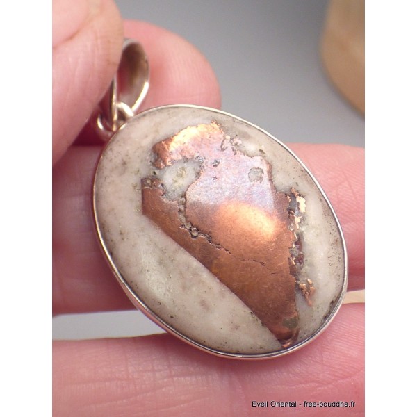 Rare Pendentif Cuivre sur Agate forme ovale Bijoux en Cuivre sur Agate LAM42.2