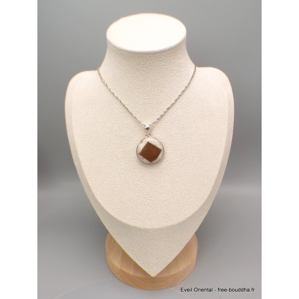 Rare Pendentif Cuivre sur Agate forme ronde Bijoux en Cuivre sur Agate LAM42.3