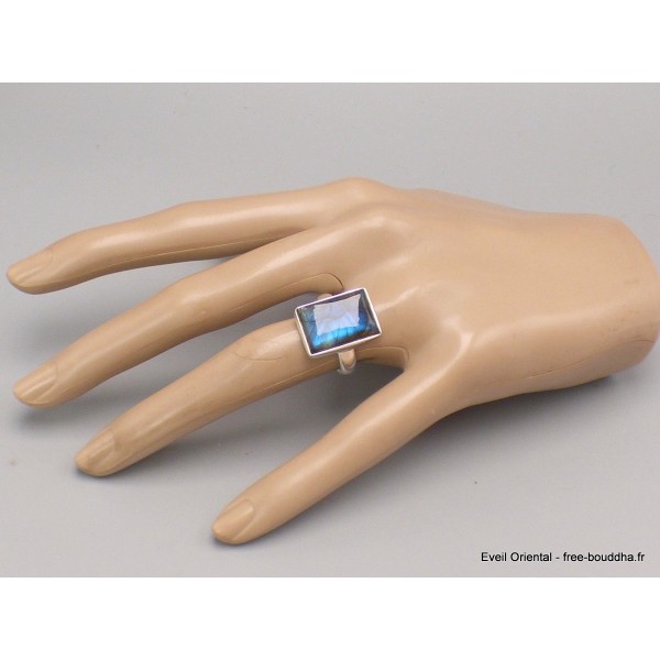 Bague rectangulaire en Labradorite bleue taille 56 Bijoux en Labradorite Bleue XV87.13