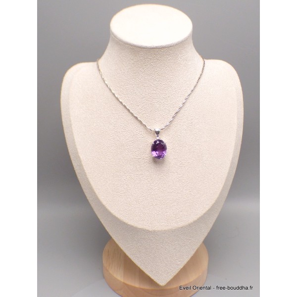Pendentif Améthyste facettée diamant oval qualité AAA Bijoux en Améthyste CWA3.3