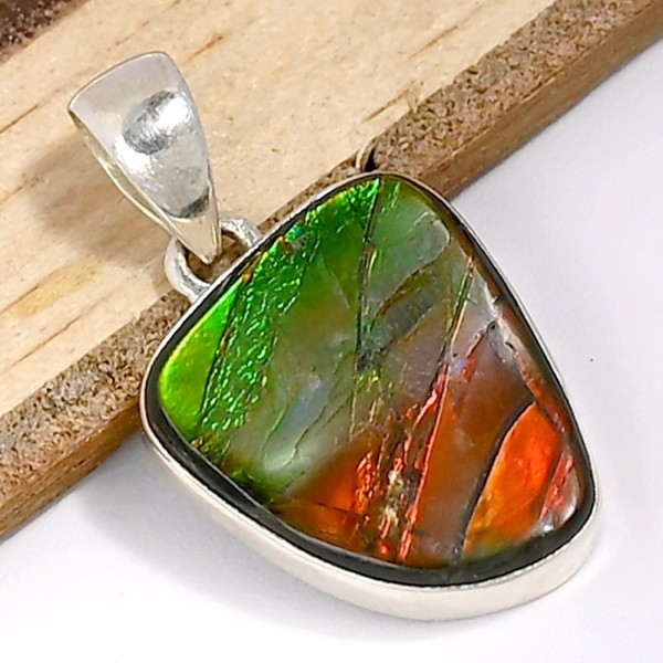 Pendentif Ammolite du Canada rouge verte qualité AAA Pendentifs pierres naturelles CWA5