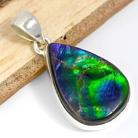 Rare Pendentif Ammolite du Canada bleu vert qualité AAA Pendentifs pierres naturelles CWA5.1