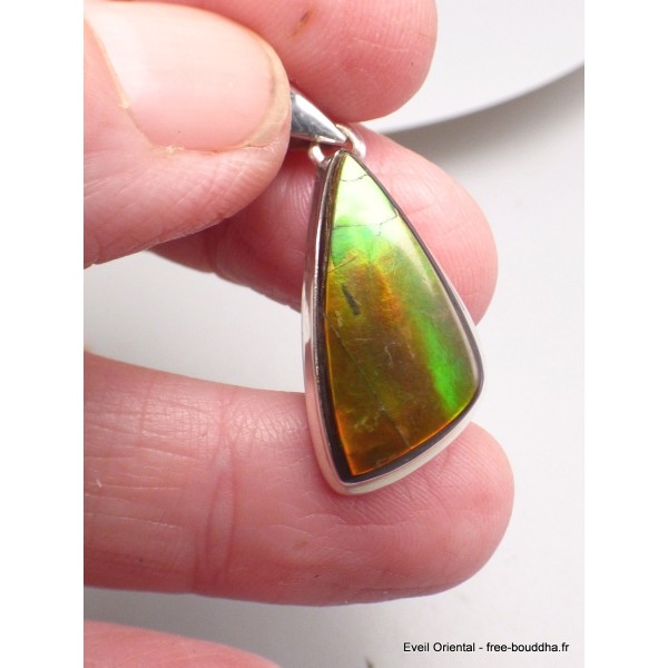 Pendentif Ammolite du Canada triangulaire qualité AAA Bijoux en Ammolite CWA5.2