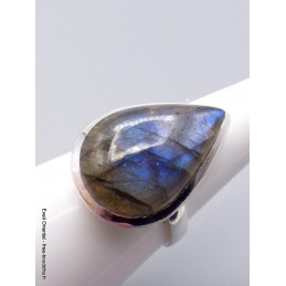 Bague Labradorite bleu profond forme goutte Taille ajustable Bagues pierres naturelles XV54.9