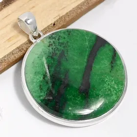 Gros pendentif rond en Jade vert Transvaal - Bijoux en Jade