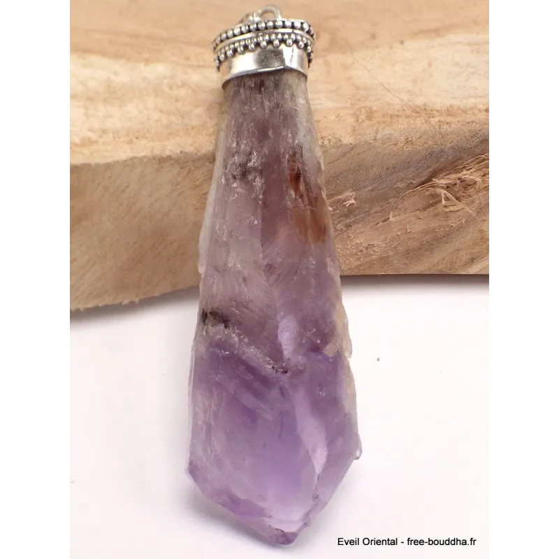 Grand pendentif Améthyste brute sur roche-mère - Pendentifs pierres naturelles