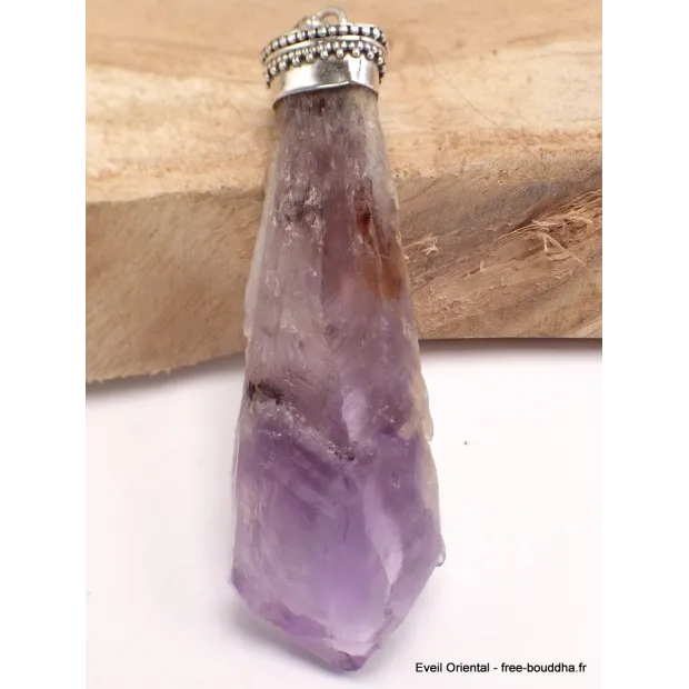 Grand pendentif Améthyste brute sur roche-mère - Pendentifs pierres naturelles