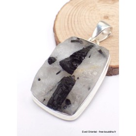 Pendentif Tourmaline noire sur Quartz rectangulaire Bijoux en Tourmaline Noire CWA25.1