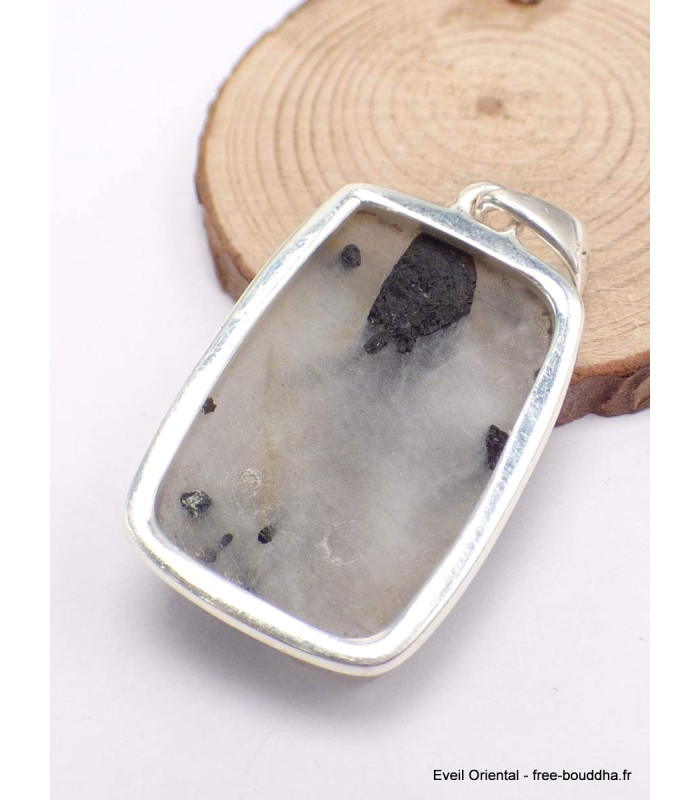 Pendentif Tourmaline noire sur Quartz rectangulaire Bijoux en Tourmaline Noire CWA25.1