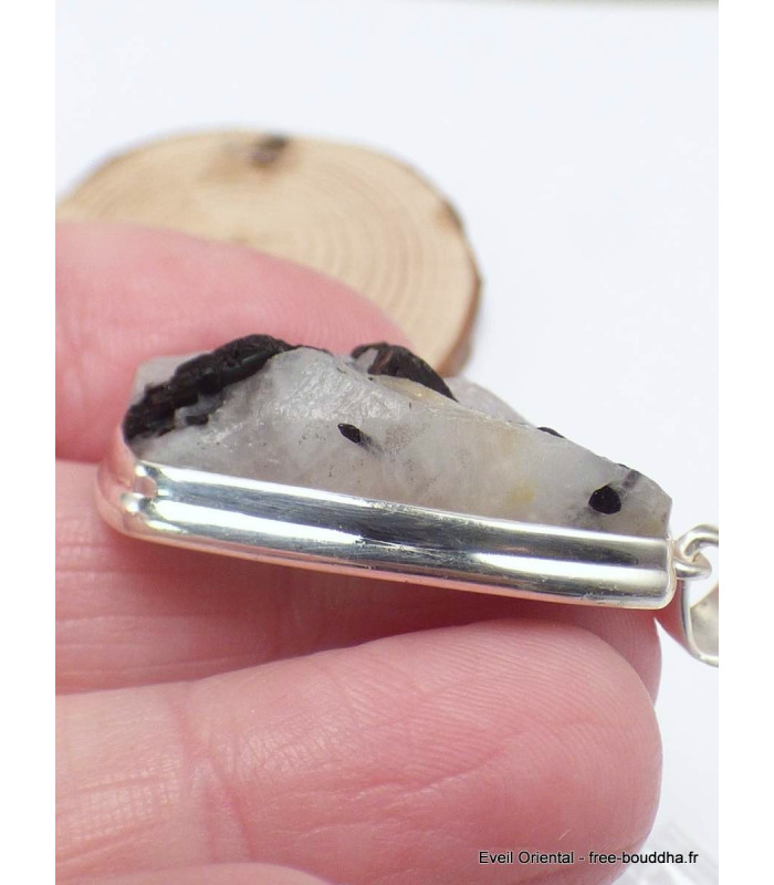 Pendentif Tourmaline noire sur Quartz rectangulaire Bijoux en Tourmaline Noire CWA25.1