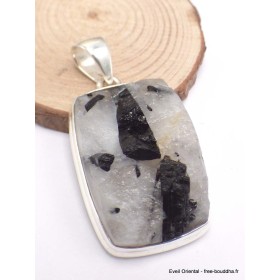 Pendentif Tourmaline noire sur Quartz rectangulaire Bijoux en Tourmaline Noire CWA25.1