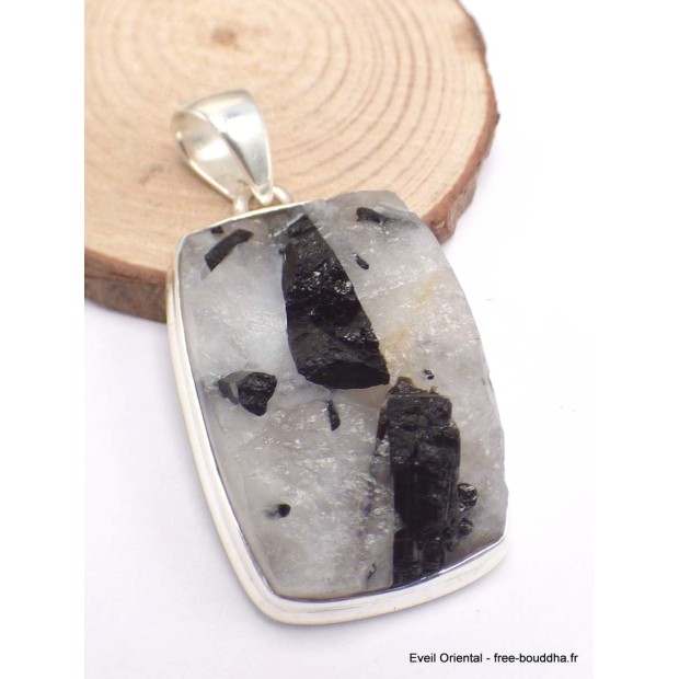 Pendentif Tourmaline noire sur Quartz rectangulaire Bijoux en Tourmaline Noire CWA25.1