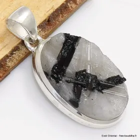 Pendentif Tourmaline noire sur Quartz blanc ovale - Pendentifs pierres naturelles