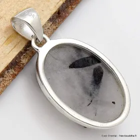 Pendentif Tourmaline noire sur Quartz blanc ovale - Pendentifs pierres naturelles