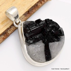 Pendentif Tourmaline noire sur Quartz blanc forme goutte Bijoux en Tourmaline Noire CWA25.3