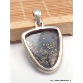 Pendentif Pyrite sur Agate bleue semi-oval Bijoux en Pyrite sur Agate PAC61.6