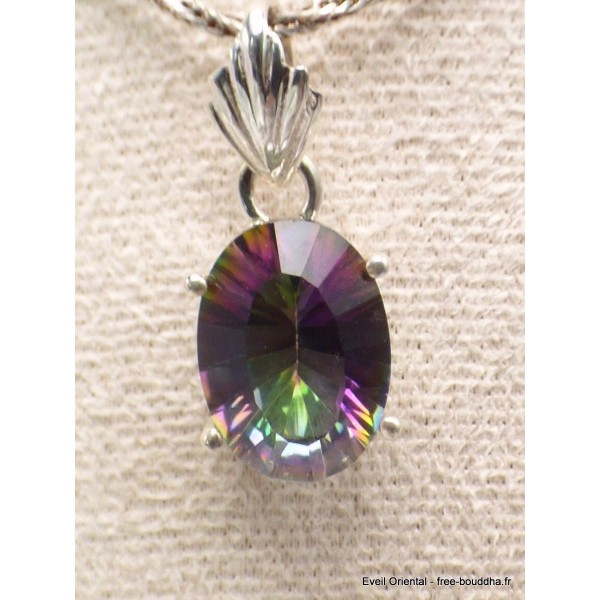 Pendentif argent Quartz mystique bélière feuille Bijoux en Quartz Mystique PAC30.8