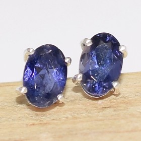 Clous d'oreilles Iolite facettée rondes Bijoux en Iolites ou Cordiérite CWA39