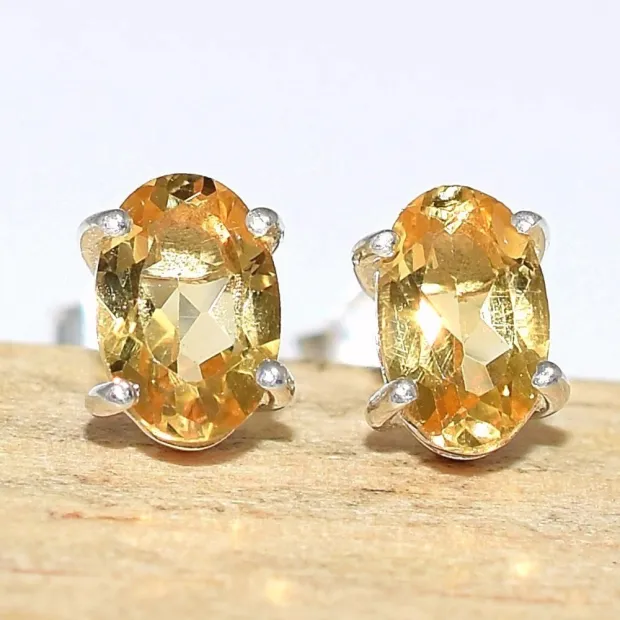 Boucles d'oreilles clous en Citrine facettée - Boucles d'oreilles en pierres naturelles