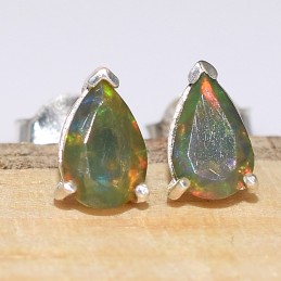 Clous d'oreilles Opale noire verte orange Bijoux en Opale Noire CWA42.2