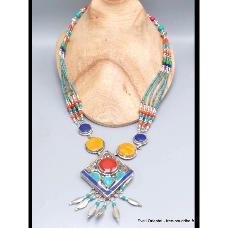Grand Collier traditionnel népalais avec perles Colliers tibétains et népalais COL25