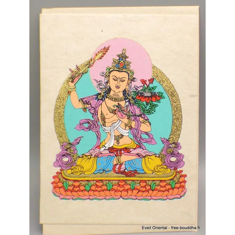 Carte postale bouddhiste Manjushri + enveloppe - Cartes postales bouddhistes