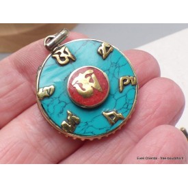 Pendentif tibétain réversible Om & Dordjé en laiton du Népal