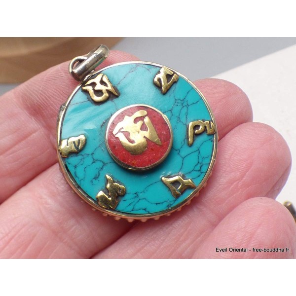 Pendentif tibétain réversible Om et Dordjé Pendentifs tibétains bouddhistes BHP49
