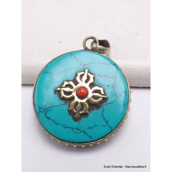 Pendentif tibétain réversible symbole Om Pendentifs tibétains bouddhistes BHP49.1