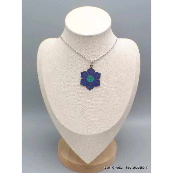 Pendentif tibétain Fleur mantra de Chenrezi Pendentifs tibétains bouddhistes BHP50