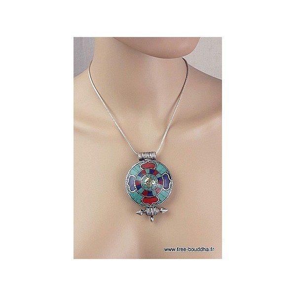 Pendentif bouddhiste Kalachakra boîte poison Pendentifs Ghau PGA37