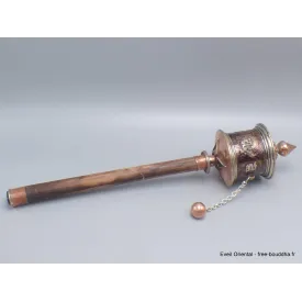 Moulin à prières tibétain 30 cm cuivre et bois - Moulins à Prières tibétains