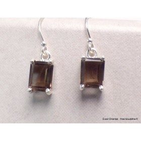 Boucles d'oreilles Quartz fumé facetté rectangulaires Bijoux en Quartz Fumé PAC96.3