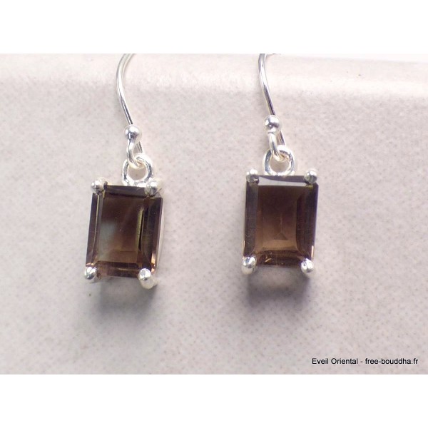 Boucles d'oreilles Quartz fumé facetté rectangulaires Bijoux en Quartz Fumé PAC96.3