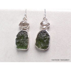 Boucles d'oreilles Moldavite et Diamant d'Herkimer Bijoux en Moldavite PAC99