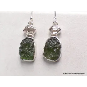 Boucles d'oreilles Moldavite et Diamant d'Herkimer - Bijoux en Moldavite