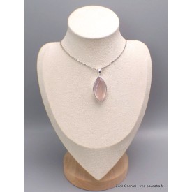 Pendentif Quartz rose facetté marquise argent 925, bijou certifié