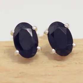Clous d'oreilles ovals en Onyx noir facetté - Boucles d'oreilles en pierres naturelles