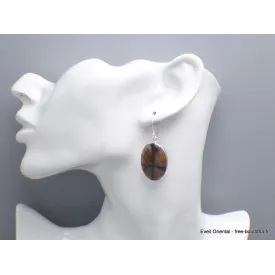 Boucles d'oreilles Chiastolite Andalousite ovales - Bijoux en Chiastolite