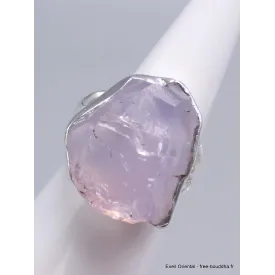 Grosse Bague argent en Quartz Lavande brut taille 59 - Bijoux en Quartz Lavande
