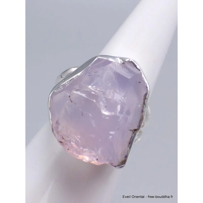 Grosse Bague argent en Quartz Lavande brut taille 59 - Bijoux en Quartz Lavande