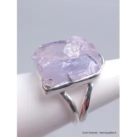 Grosse Bague argent en Quartz Lavande brut taille 59 - Bijoux en Quartz Lavande