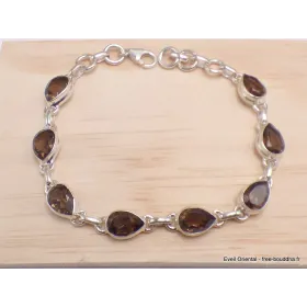 Bracelet argent Quartz fumé pierres gouttes - Bijoux en Quartz Fumé