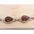 Bracelet argent Quartz fumé pierres gouttes - Bijoux en Quartz Fumé